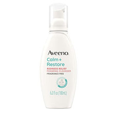 Aveeno Calm + Restore Redness Relief Foaming Cleanser, Daily Facial Cleanser With Calming Feverfew to Help Reduce the Appearance of Redness, Hypoallergenic & Fragrance-Free, 6 fl. oz