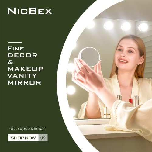 NicBex Makeup Vanity Mirror with Lights, Hollywood Makeup Mirror with Dimmable 15 LED Lights, Smart Touch with 3 Colors Adjustment and Charging Station, Matte White-23 x19