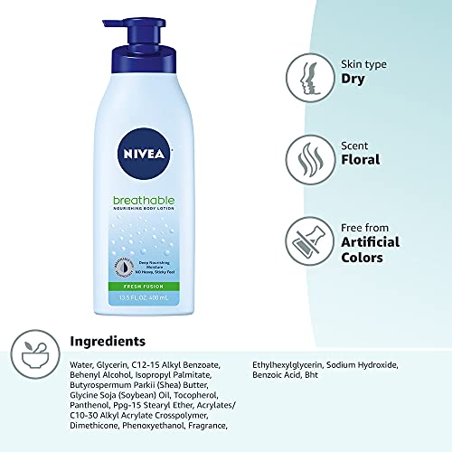 NIVEA Breathable Nourishing Body Lotion Fresh Fusion - No Sticky Feel, Dry To Very Dry Skin, 13.5 Ounce