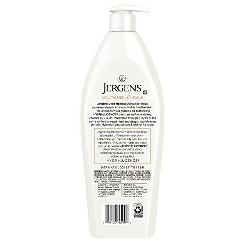 Jergens Ultra Healing Dry Skin Lotion, Hand and Body Moisturizer for Quick Absorption into Extra Dry Skin with Hydralucence Blend, Vitamins C, E and B5, White, 21 Oz, 3 Count