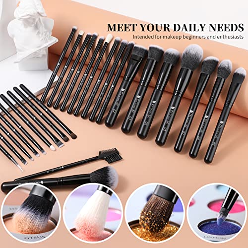 DUcare Professional Makeup Brushes Set 27Pcs+ Duo End Foundation Powder Buffer and Contour Brushes