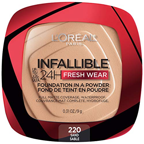 L’Oréal Paris Makeup Infallible Fresh Wear Foundation in a Powder, Up to 24H Wear, Waterproof, Golden Beige, 0.31 oz.