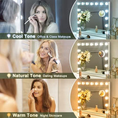 NicBex Makeup Vanity Mirror with Lights, Hollywood Makeup Mirror with Dimmable 15 LED Lights, Smart Touch with 3 Colors Adjustment and Charging Station, Matte White-23 x19