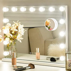 NicBex Makeup Vanity Mirror with Lights, Hollywood Makeup Mirror with Dimmable 15 LED Lights, Smart Touch with 3 Colors Adjustment and Charging Station, Matte White-23 x19