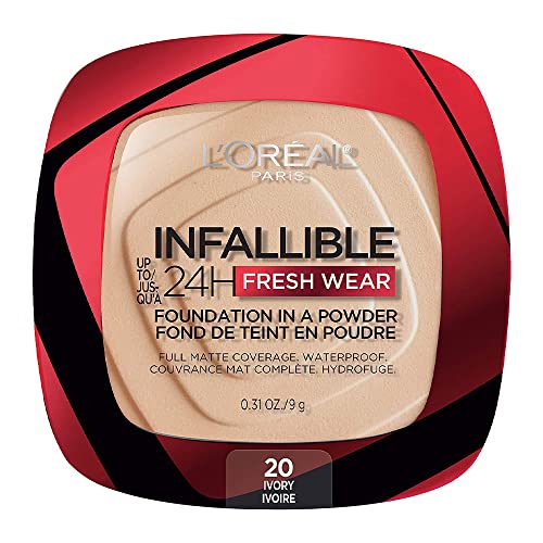 L’Oréal Paris Makeup Infallible Fresh Wear Foundation in a Powder, Up to 24H Wear, Waterproof, Golden Beige, 0.31 oz.