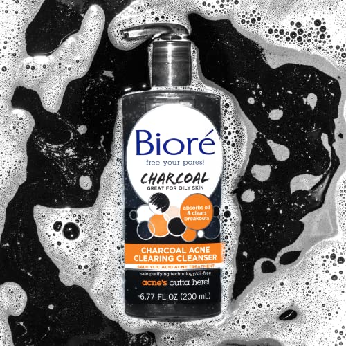 Bioré Charcoal Acne Cleanser, Salicylic Acid Treatment, Helps Prevent Breakouts, Oil Absorption and Control for Acne Prone, Oily Skin, 6.77 Ounce