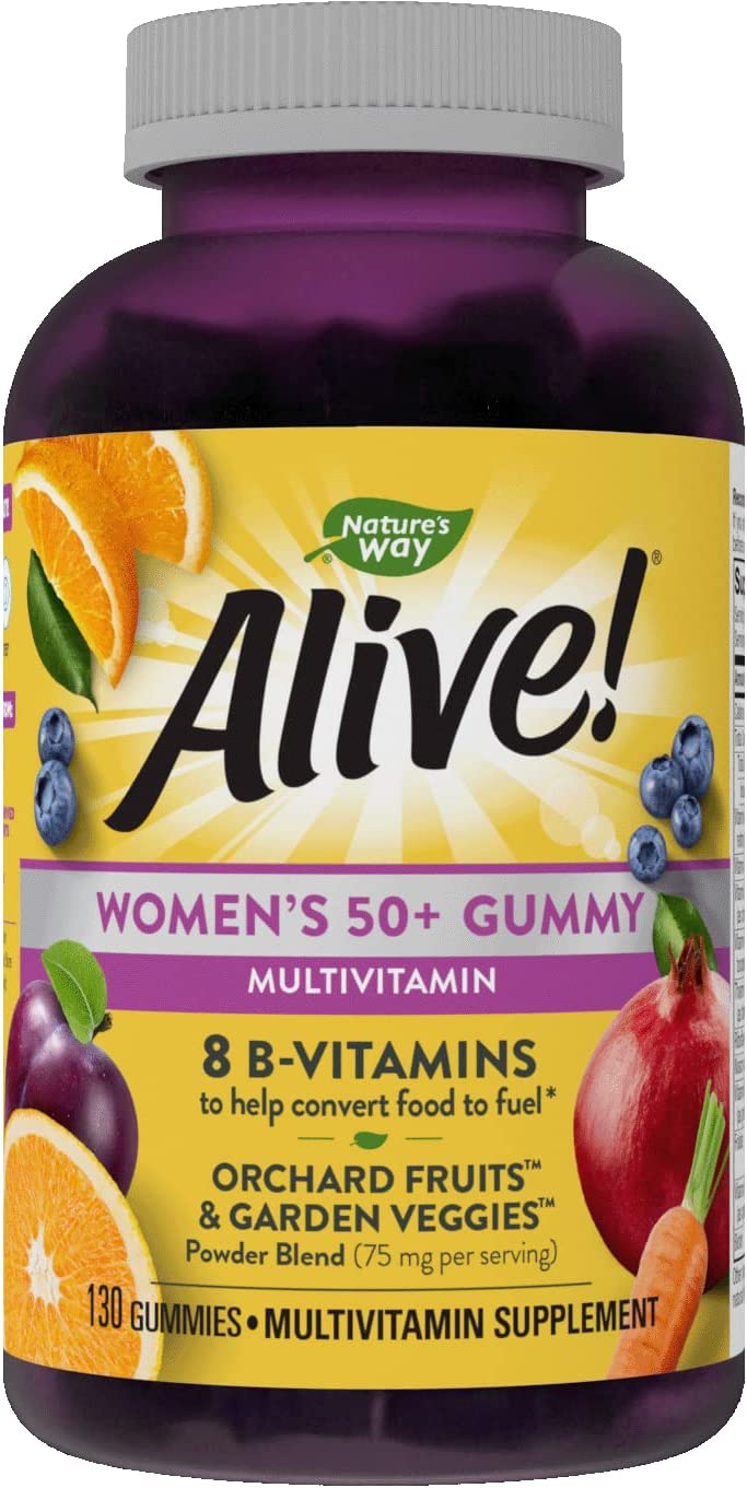 Nature's Way Alive! Women’s 50+ Daily Gummy Multivitamins, Supports Multiple Body Systems*, Supports Cellular Energy*, B-Vitamins, Gluten-Free, Vegetarian, Mixed Berry Flavored, 130 Gummies