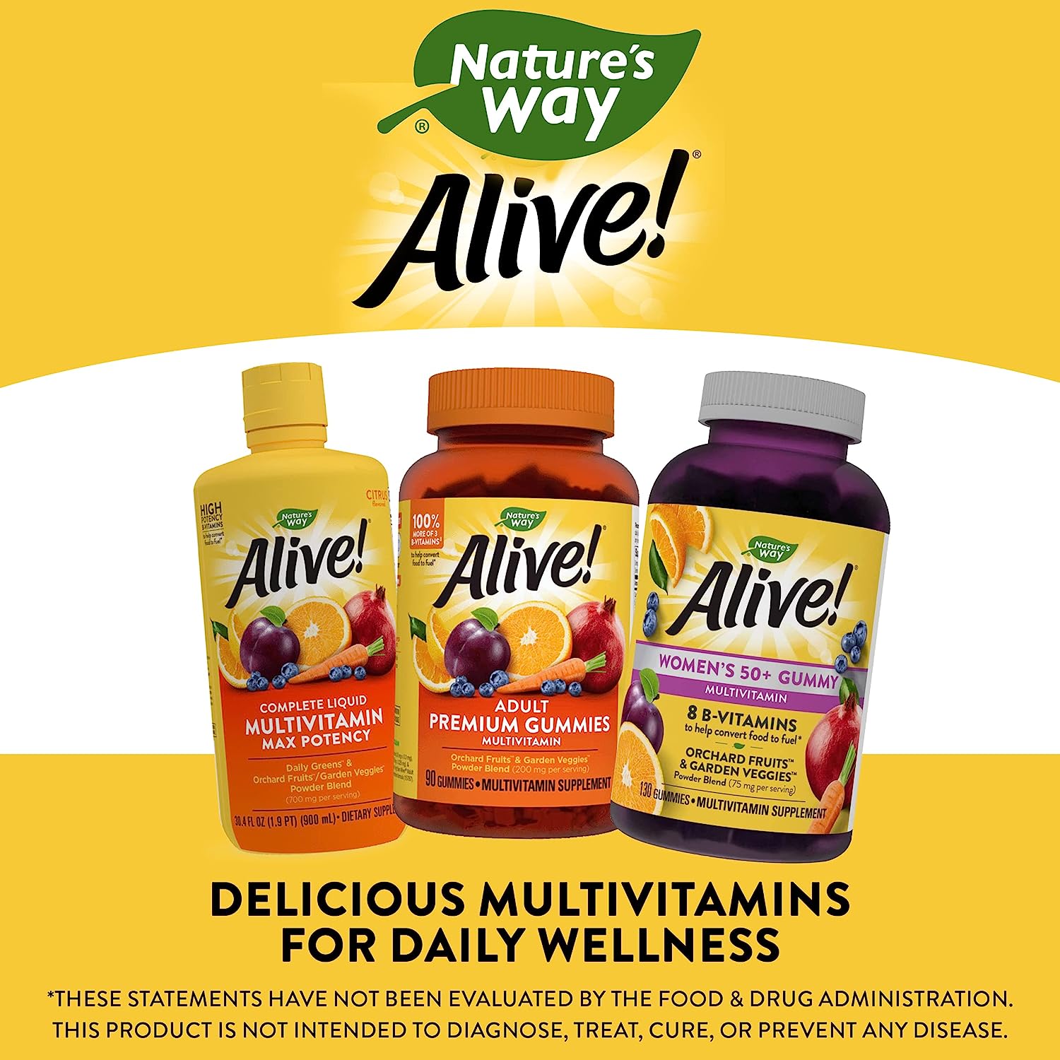 Nature's Way Alive! Women’s 50+ Daily Gummy Multivitamins, Supports Multiple Body Systems*, Supports Cellular Energy*, B-Vitamins, Gluten-Free, Vegetarian, Mixed Berry Flavored, 130 Gummies