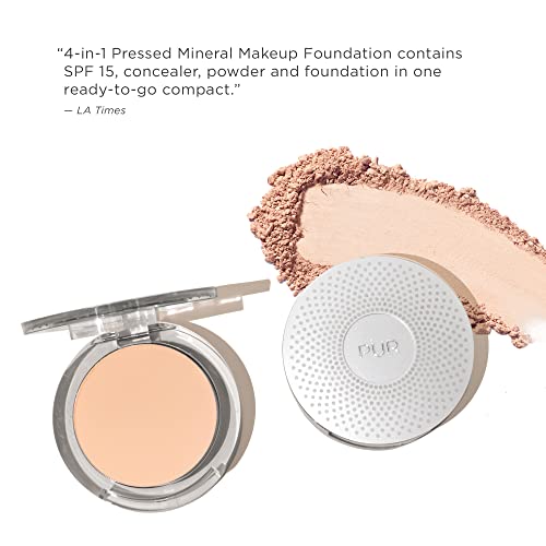 PÜR MINERALS 4-in-1 Pressed Mineral Makeup SPF 15 Powder Foundation with Concealer & Finishing Powder - Medium to Full Coverage- Cruelty-Free & Vegan Friendly, 0.28 Ounce