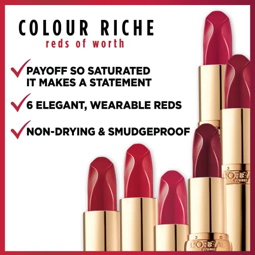 L’Oréal Paris Makeup Colour Riche Red Lipstick, Long Lasting, Satin Finish Smudge Proof Lipstick with Hydrating Argan Oil & Vitamin E, Lovely Red, 0.13 Oz