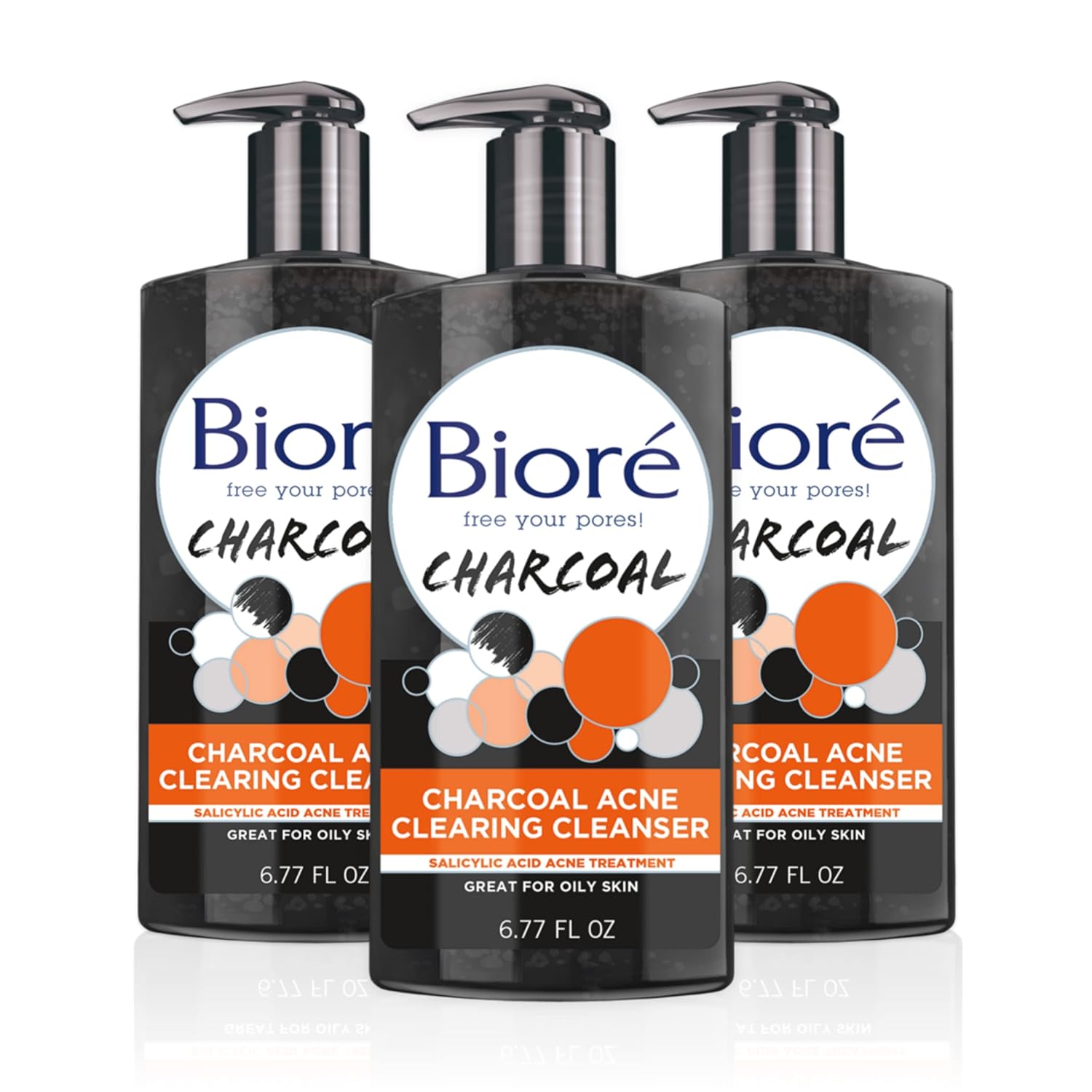 Bioré Charcoal Acne Cleanser, Salicylic Acid Treatment, Helps Prevent Breakouts, Oil Absorption and Control for Acne Prone, Oily Skin, 6.77 Ounce